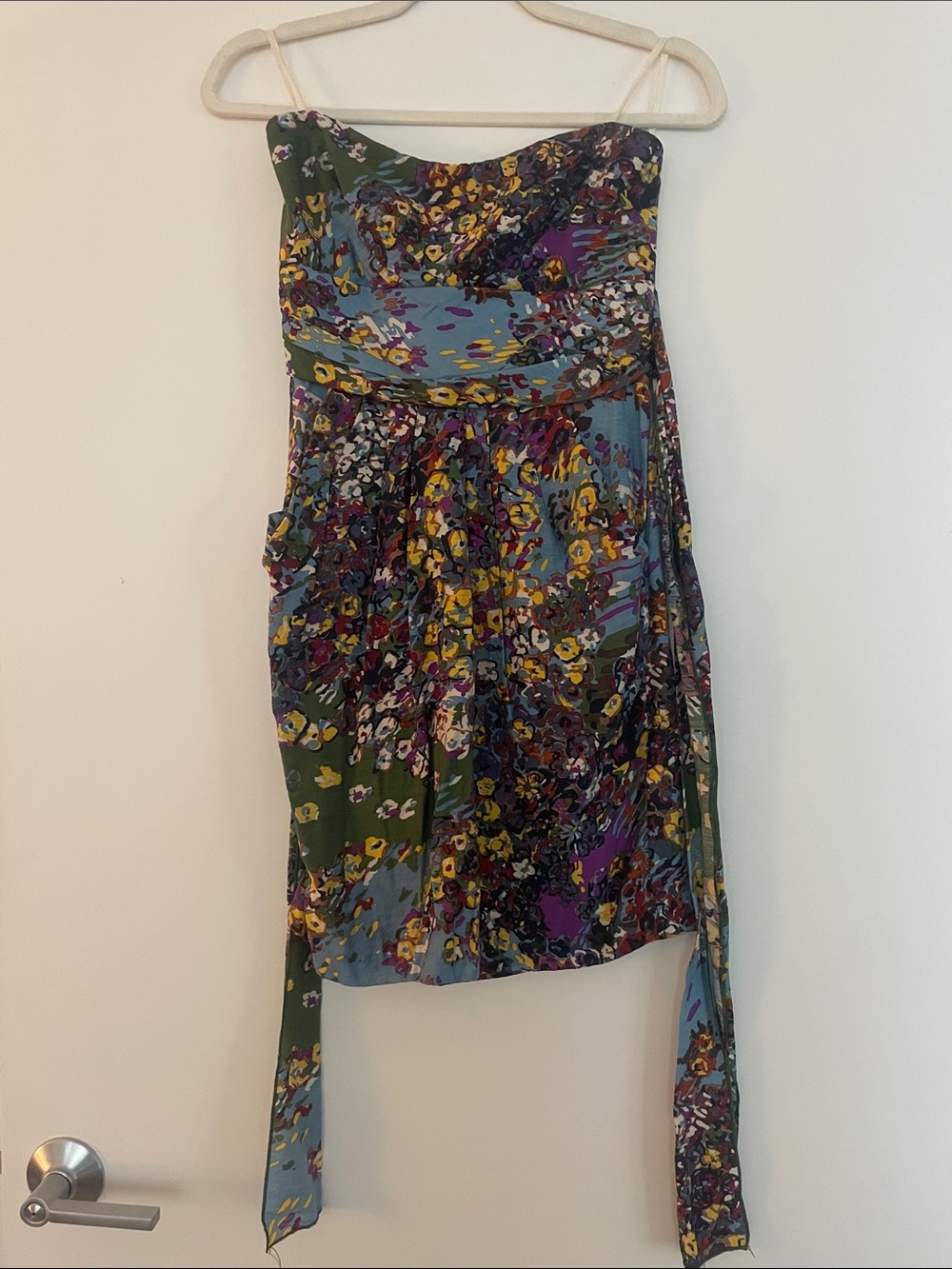 5th Culture Multicolor Floral Print Dress — Yellow, Purple, Blue, Brown